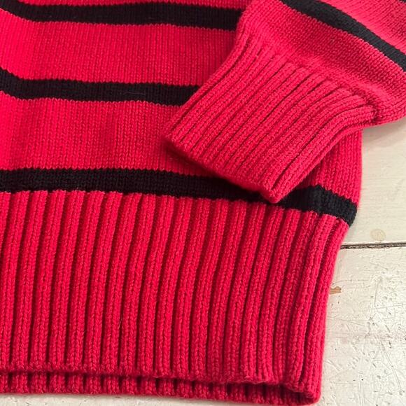 Chaps Knit Sweater 1/4 zip Mockneck Holiday Red Black Striped Boys XL 18/20 - Picture 4 of 4